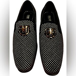 Stacy Adams Men's Shoes Swagger Studded Slip On Black and Silver size 7.5